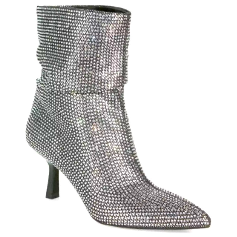 Open Edit Tilly Silver Rhinestone Embellished Ankle Heeled Booties Size 8